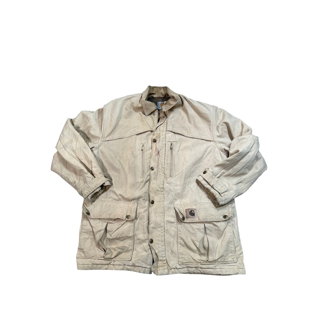 Carhartt C10WET Traditional Coat Tan Canvas Work Jacket Made in USA Mens Medium